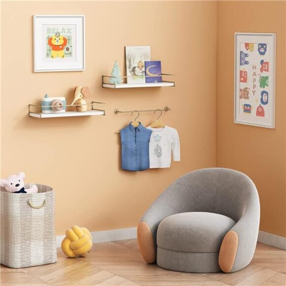 Floating Bathroom Shelves Wall Mounted, Aesthetic White and Gold - Picture 5 of 8